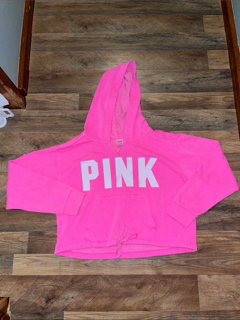 Victoria’s Secret Pink Neon Pink Cropped Hoodie. Slightly oversized. Size Large